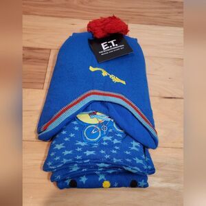 New E.T. Blue Knit Beanie and Scarf Set